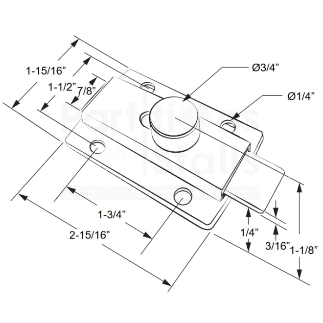 Slide Bolt Latch Cast SS, Hole Spacing 1-3/4