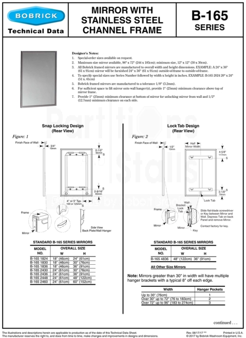 Bobrick 293 Stainless Steel Fixed Tilt Mirror - 18" X 30", 304 Stainless, Satin Finish, 15-Year Warranty